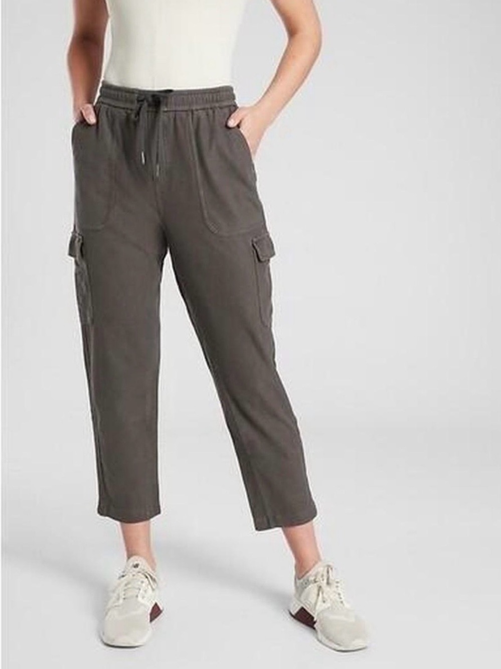 Athleta Cargo Pant Women’s 0 Olive Gray Drawstring Utility Pocket Crop